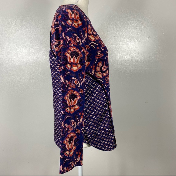 Veronica Beard 100% silk plum floral batik print blouse Sz 4 - Picture 2 of 7